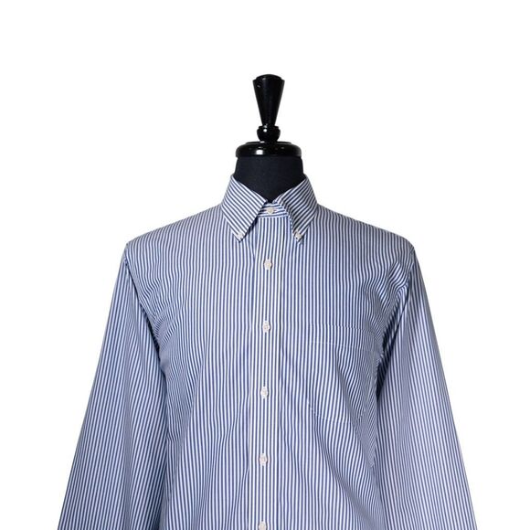 Brooks Brothers Mens Dress Shirt 16.5 34 Blue White Striped Non Iron Classic Fit - Picture 1 of 8